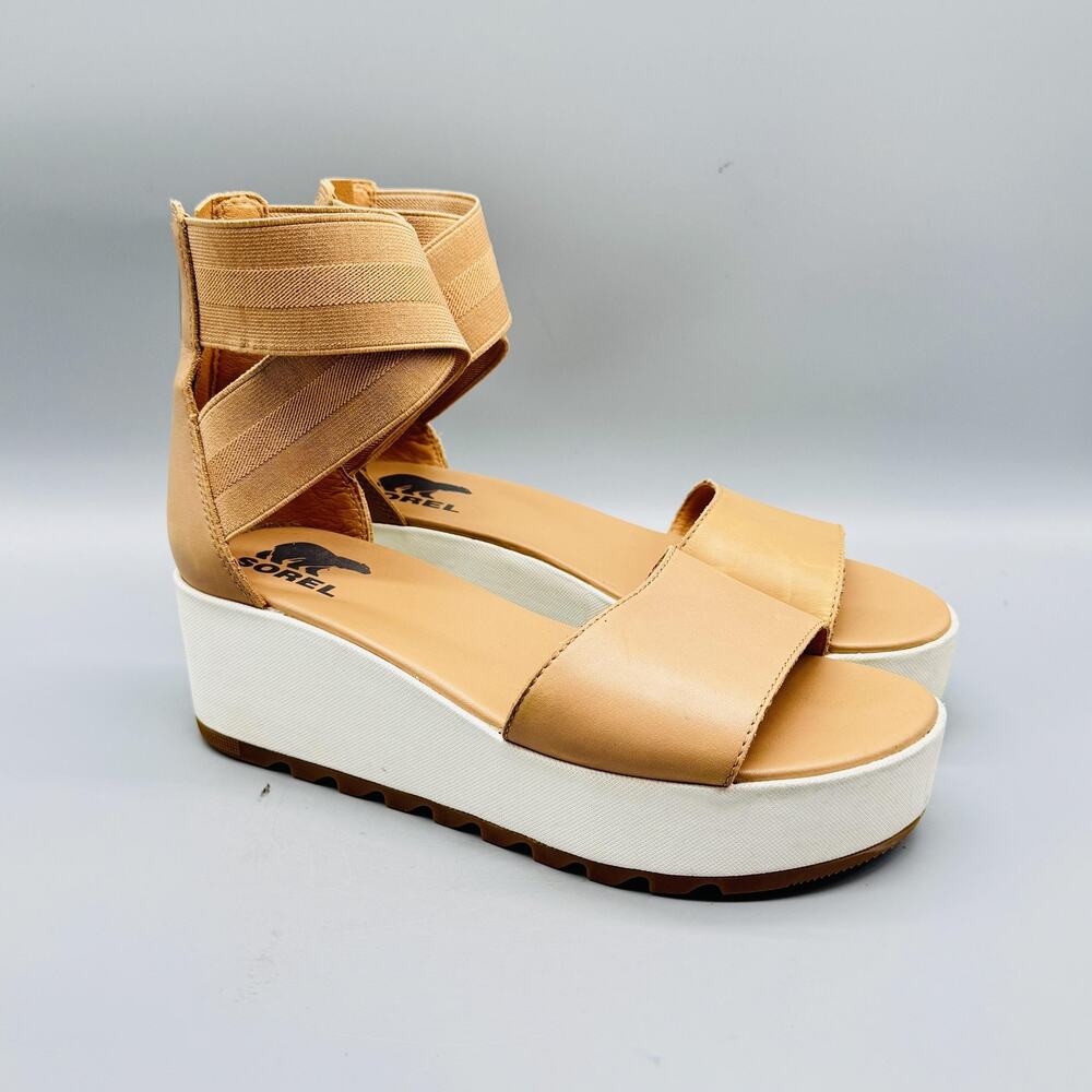 Sorel Sandals Womens 9.5 Brown Joanie II Platform Wedge Ankle Strap Zip Shoes - Picture 2 of 11